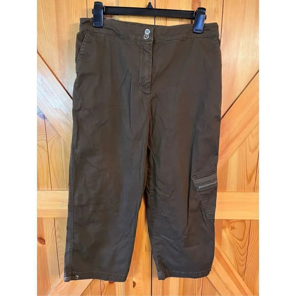 Chicos Pants Womens Small 1 Brown Cargo Pocket Cropped Flat Front Casual (3098)
